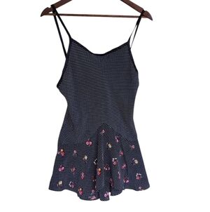 Vintage Val Mode Black Polka Dot Floral  Sleepwear Womens Medium